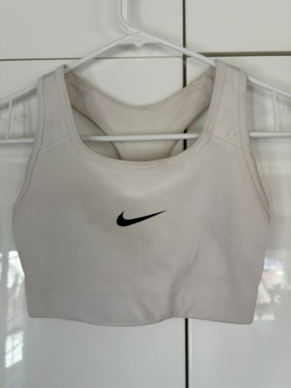 white nike dri-fit jog bra
